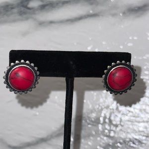 Faux red turquoise stud earrings
